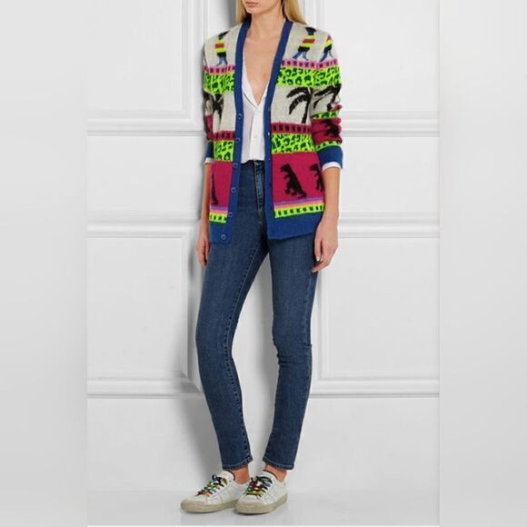 Saint Lauren Jacquard Mohair Dinosaur Cardigan in Multi Size XS - Picture 3 of 14